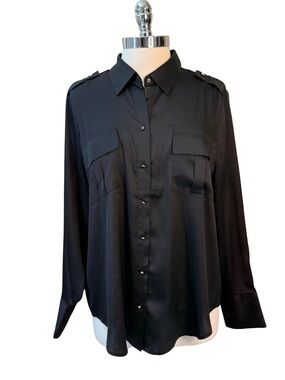 Chico’s Black Button-Up Shirt Size XL Satin